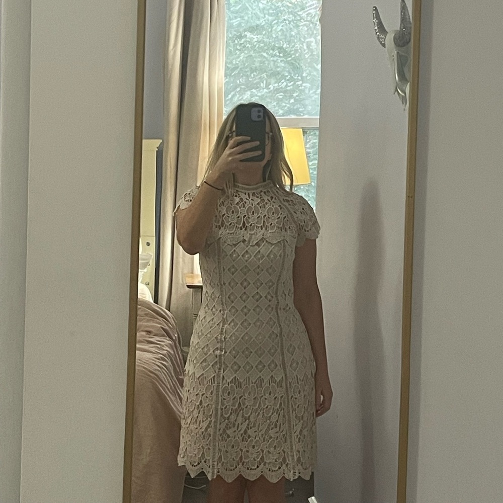 Allison New York Lace Crochet Cream Dress